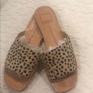 Dolce vita “Cato” leopard calf hair slides